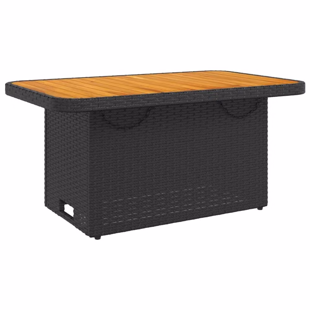 Berkfield Home Black Poly Rattan and Acacia Wood Rectangular Garden Table, W: 90 cm, D: 55 cm, H: 71 cm – 3