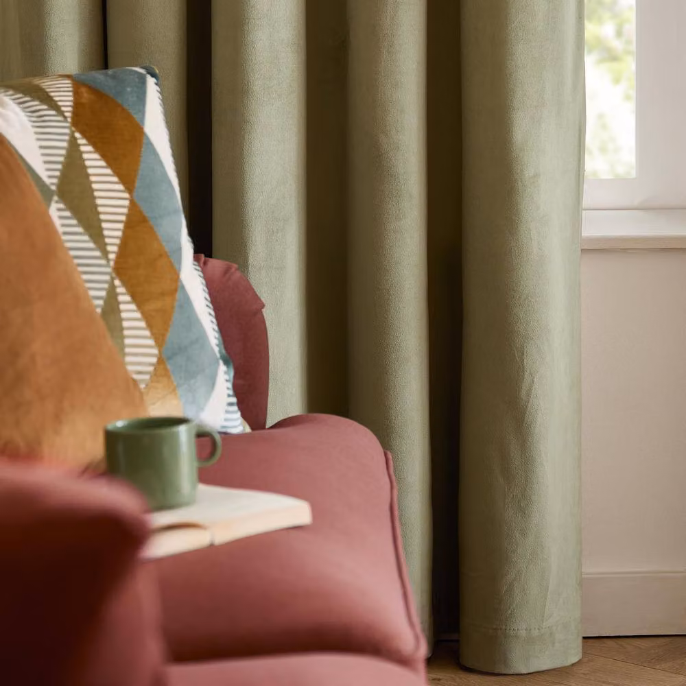 Furn Green Velvet 100% Blackout Pencil Pleat Curtain Pair, Width: 117 cm, Drop: 137 cm – 3