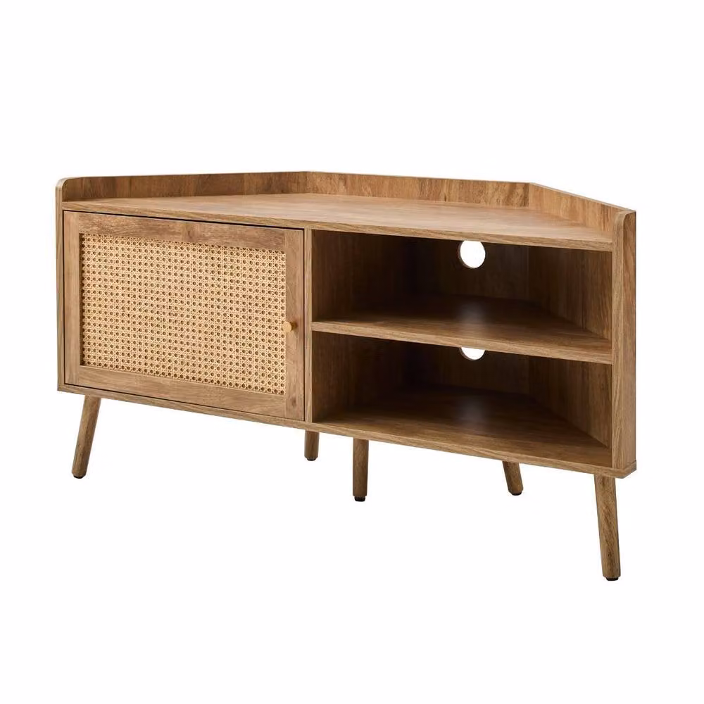 CALICOSY PALMO Corner TV Unit with Rattan Front and 1 Door, Light Brown, W/D/H: 120 x 40 x 60 cm – 5