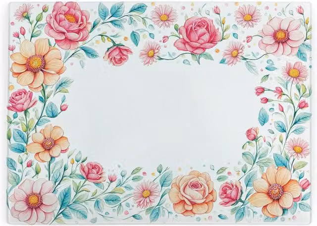 Purely Home Pink Flower Border Large Rectangular Smooth Glass Worktop Saver