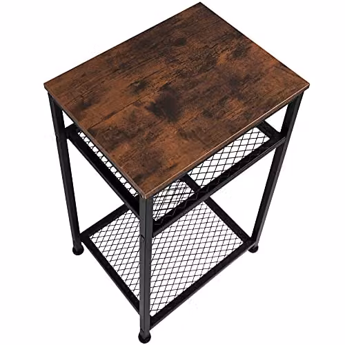 tectake 3-Tier Industrial Side Table with Wood-Look MDF Top and Metal Frame in Brown and Black, W/D/H: 45.5 x 36 x 75.5 cm – 2