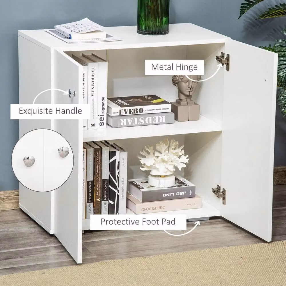 NESTLUNE Modern White Wooden Freestanding Storage Cabinet with Two Internal Shelves and Hinged Doors – 2