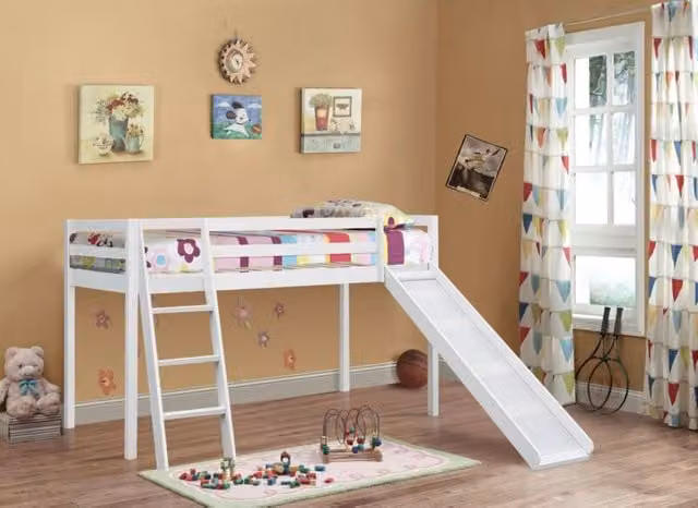 Comfy Living Ltd Single Wooden Mid Sleeper Bed with Slide in White, Grey or Beige, H: 197.5 cm x W: 90 cm x D: 110 cm