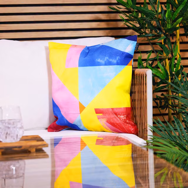 ICON Outdoor Abstract Print Waterproof Square Cushion in Blue and Multicolour