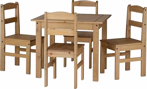 Seconique Panama Rustic Waxed Pine Dining Set with Table and 4 Chairs in Brown and Black – 3