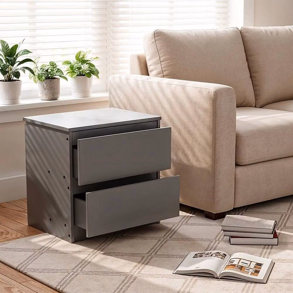 KORVIXA Modern Bedside Table Cabinet with 2 Drawers in Grey, W/D/H: 100 x 100 x 100 cm – 3