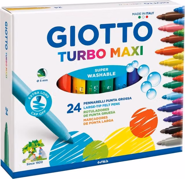 Giotto Turbo Maxi Broad Tip Felt Tip Pen Set, 24 Piece Multicolour Set