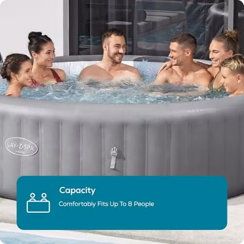 Lay-Z-Spa Grenada Grey Inflatable Round Hot Tub for 6-8 People with Wifi App Control – 2