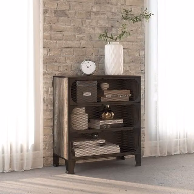 Berkfield Home Industrial Grey Storage Cabinet with Glass Doors, Metal and MDF, W: 72 cm, D: 36 cm, H: 82 cm