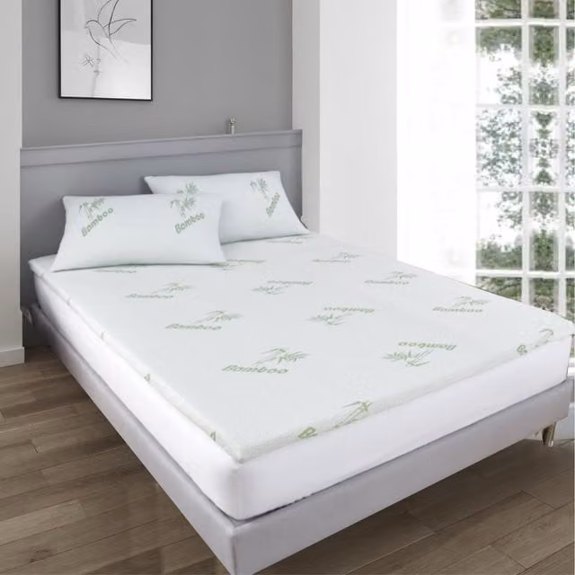 Ezysleep Super Soft Bamboo Memory Foam Mattress Topper, White, Width: 180 cm