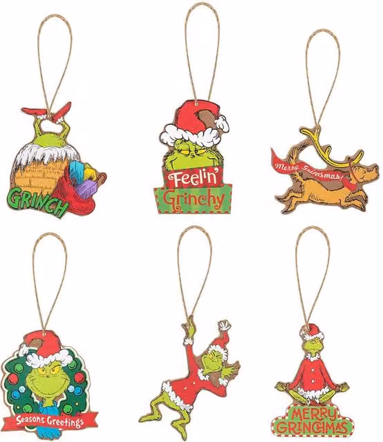 VFM e-Store Grinch 3D Christmas Tree Hanging Decoration, Multicolour, Pack of 6