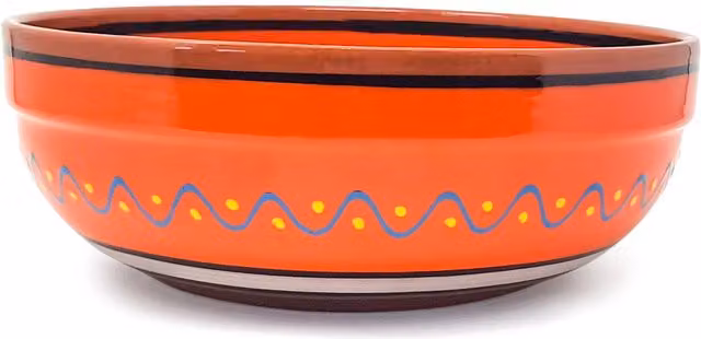 Fiesta Hand Painted Ceramic Salad Bowl in Orange, Yellow, Green and Blue