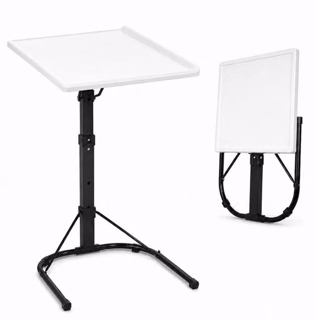 FORGEVIO White Adjustable Height Laptop Table and Writing Desk with Folding Top