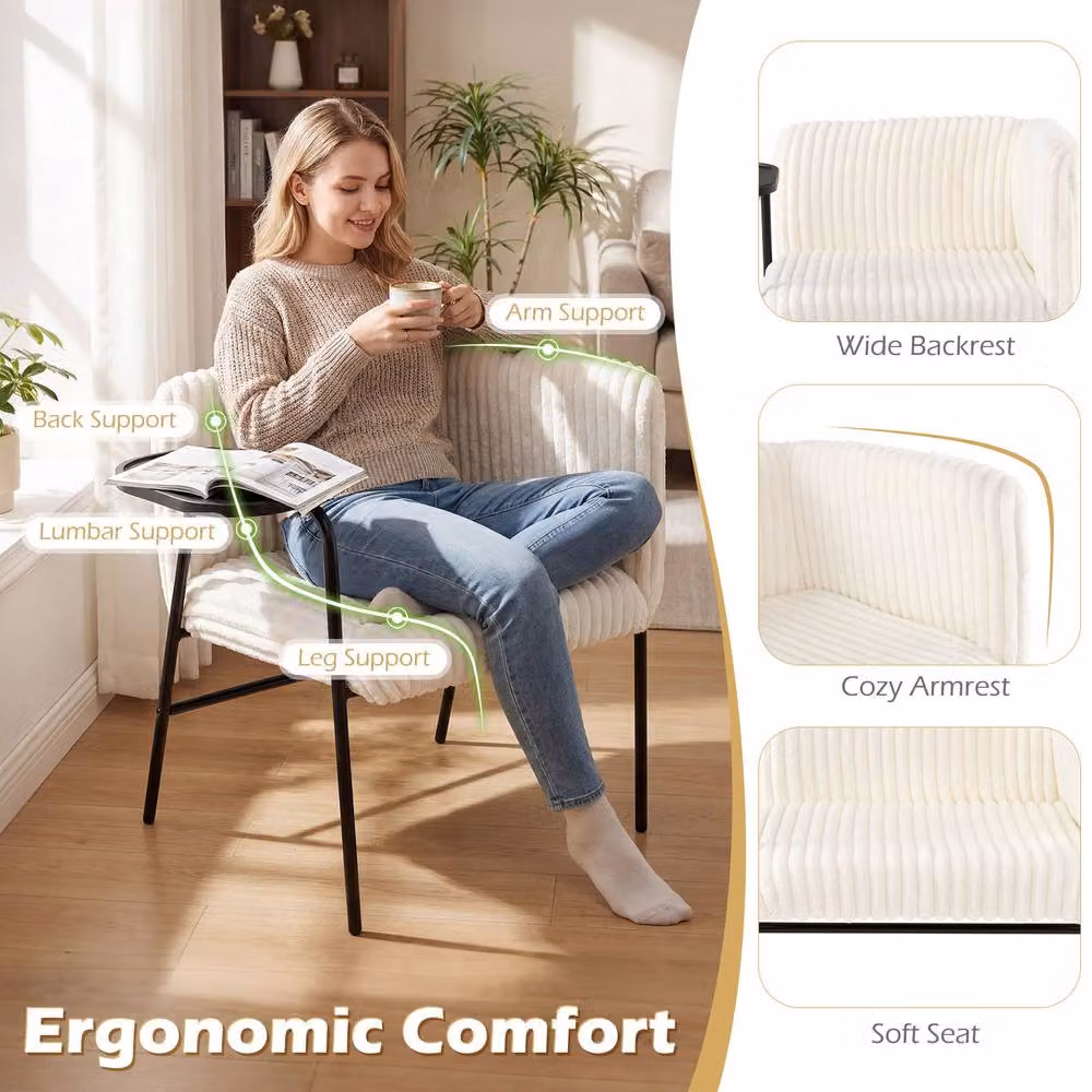 Costway Modern Corduroy Upholstered Accent Armchair in White – 4
