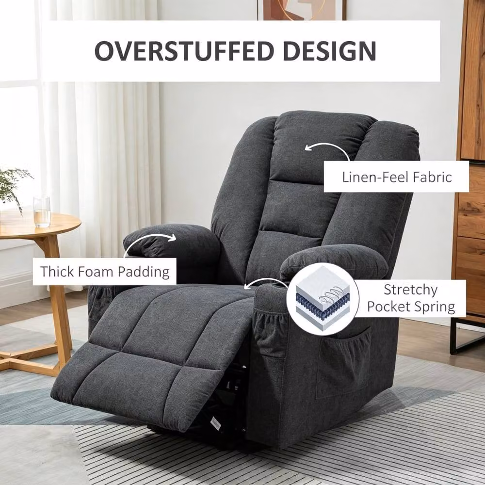 STILVORA Grey Fabric Riser Recliner Armchair with Footrest, Cup Holders and Powered Lift Assist – 5