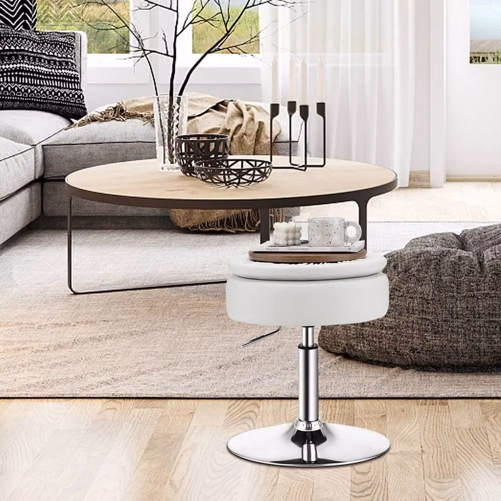 VOGREX White Tufted Swivel Adjustable Bar Stool with Storage Lid – 2