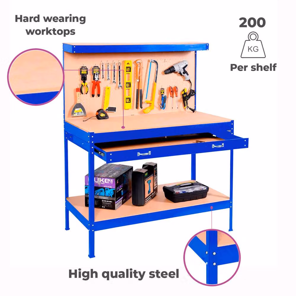 Neo Heavy-Duty Steel Tool Desk in Blue – 3