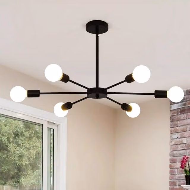 Garwarm Modern Black Metal 6-Light Sputnik Chandelier with Adjustable Height