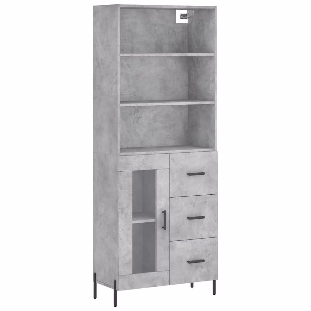 Berkfield Home Highboard in Concrete Grey with Glass Doors and Drawers, W/D/H: 69.5 x 34 x 180 cm – 3