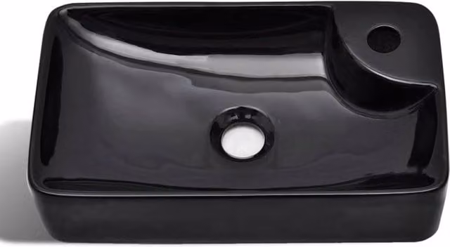 Berkfield Home Elegant Rectangular Ceramic Countertop Bathroom Sink Basin with Faucet Hole, Black, W: 44 cm, D: 25 cm, H: 10 cm – 1