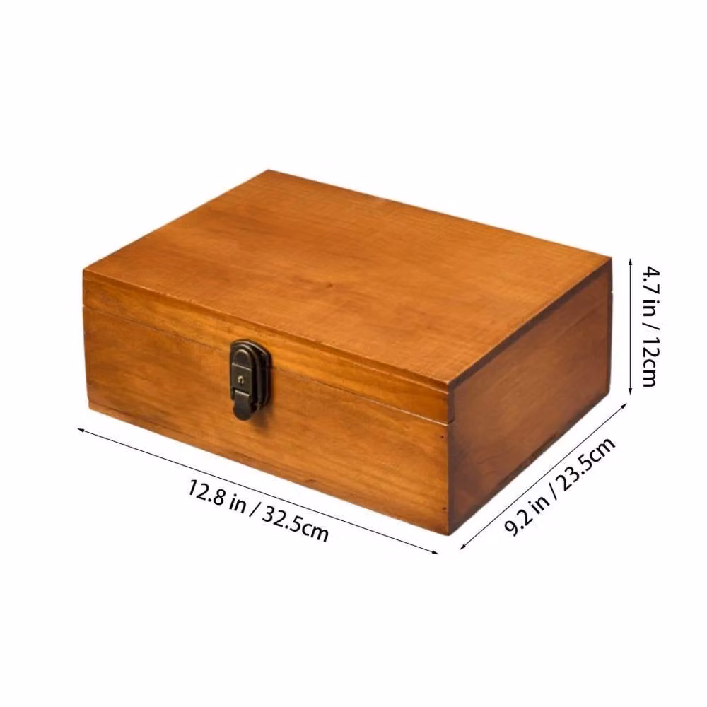 EONLION Lockable Solid Wood Storage Box in Brown with Lid, W/D/H: 50 x 50 x 12 cm – 2