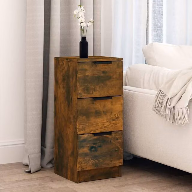 Berkfield Home Smoked Oak Sideboard in Brown, W/D/H: 30 x 30 x 70 cm