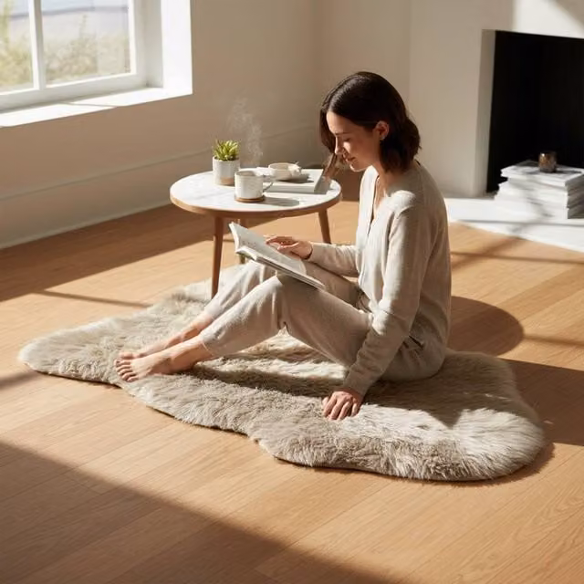 Infinity Leather Natural Sheepskin Wool Single Rug in Taupe, W: 90 cm, D: 60 cm