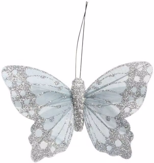 Silver Daze Feather Glitter Butterfly Pack of 12 in Silver and Multicolour