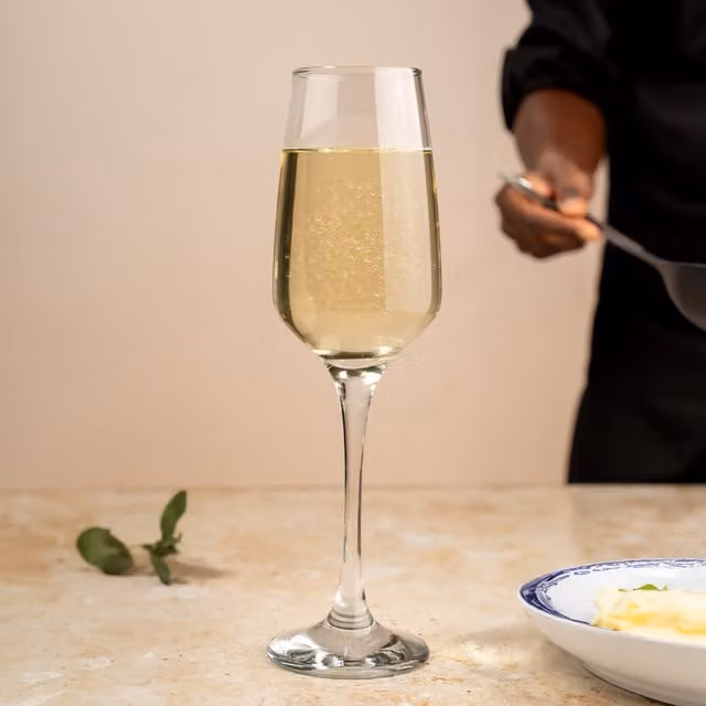 Homiu Florence Champagne Flute Set of 12, White Transparent Glass