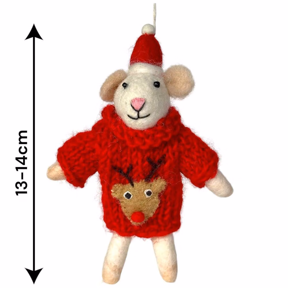 Animal Crackers Red Rudolf Sweater Knitted Mouse Hanging Christmas Tree Decoration – 2