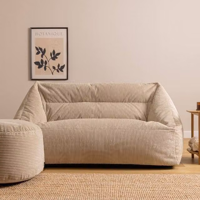 icon Cecilia Corduroy Bean Bag Sofa and Footstool Set in Beige – 1