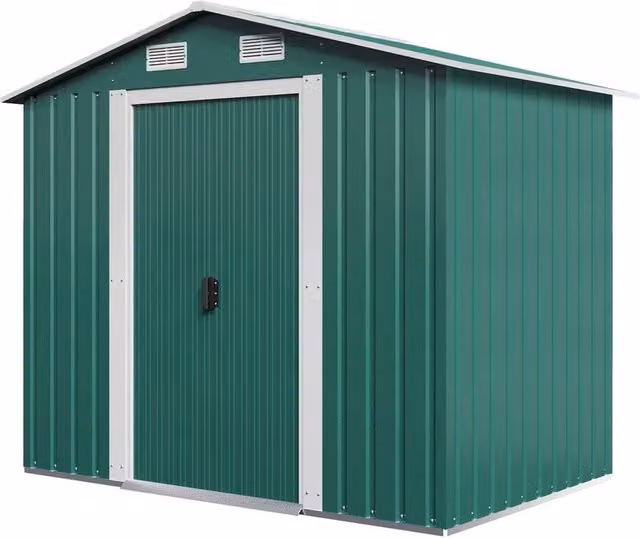 FLAVORA Green Metal Garden Shed with Double Doors and Gable Roof – 1