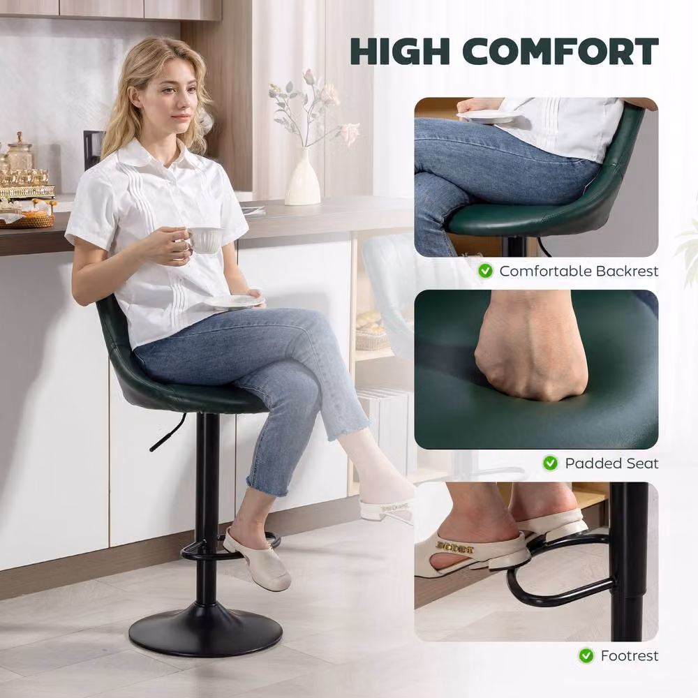 ERGOVEXA Set of 2 Chic Faux Leather Swivel Bar Stools in Dark Green – 5