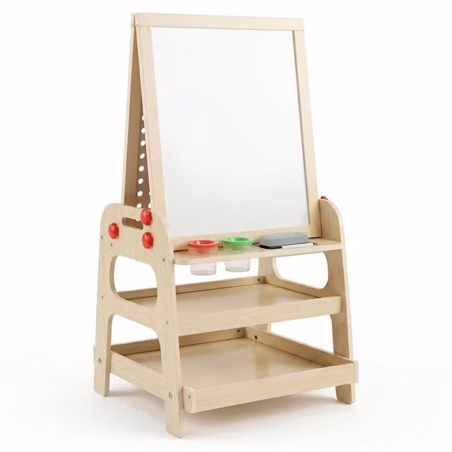 COSTWAY Wooden Childrens Easel and Whiteboard in Brown and Beige