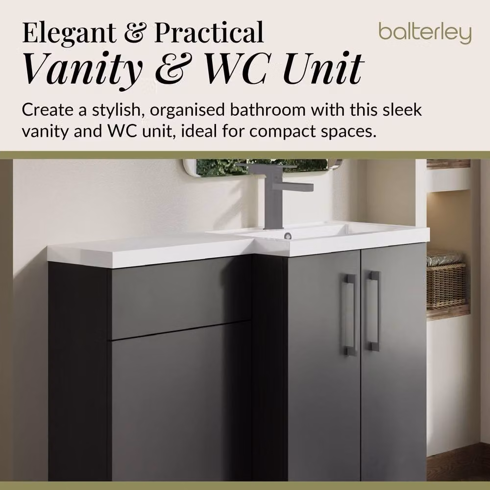 Balterley Modern Grey Freestanding Right-Hand Vanity and WC Unit Combination with Soft-Close Hinged Doors, Width: 110 cm – 3