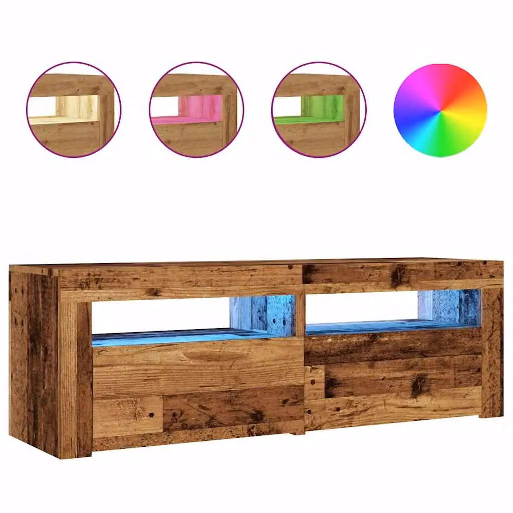 Berkfield Home Modern TV Cabinet with LED Lights in Old Wood Brown, W/D/H: 120 x 35 x 40 cm – 2