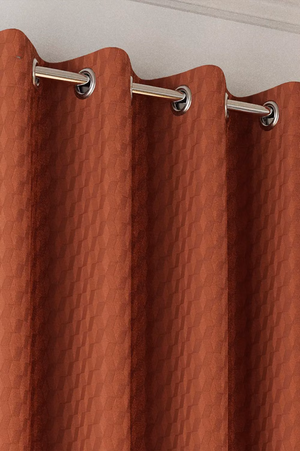 Enhanced Living Tokyo Orange Velvet Embossed Eyelet Thermal Dimout Curtain Pair, Width: 229 cm, Drop: 183 cm – 2