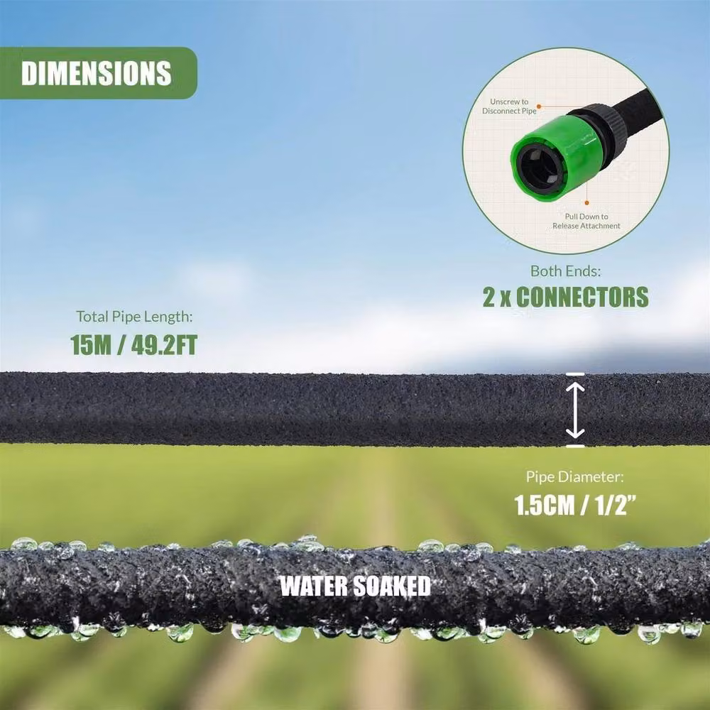 FLAVORA Black Porous Soaker Hose for Garden Watering, 15m – 3