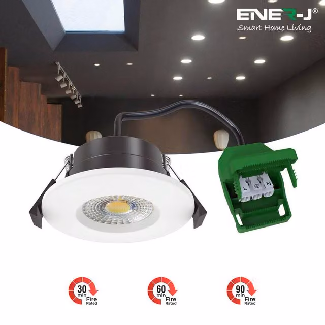 ENER-J 7W Dimmable CCT Changeable LED Recessed Downlight, IP65 Fire Proof, Black