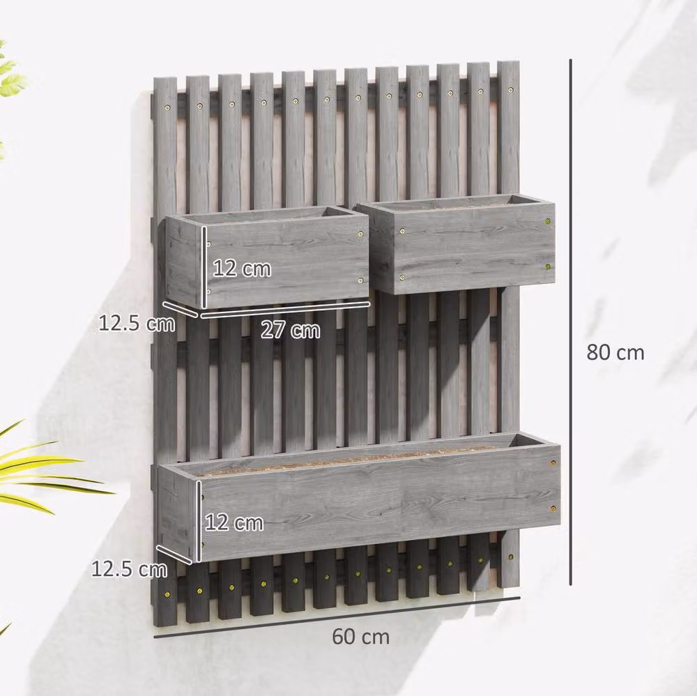 STILVORA Wall-mounted Planter with Trellis and 3 Grey Wood Boxes, W: 80.0 cm, H: 60.0 cm, D: 12.5 cm – 3