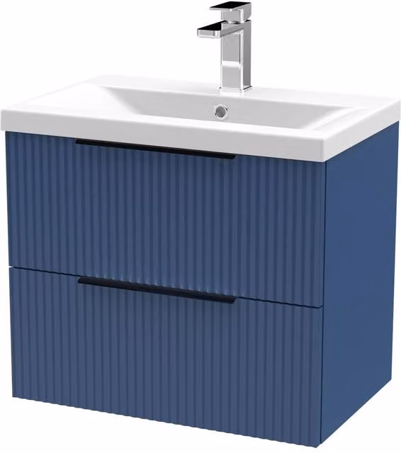 Balterley Fluted Front Wall Hung 2 Drawer Vanity Basin Unit, Satin Blue, W: 60 cm – 1