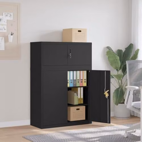 vidaXL Metal File Cabinet in Black and Anthracite with Lock and Adjustable Shelves, W/D/H: 90 x 40 x 130 cm – 1