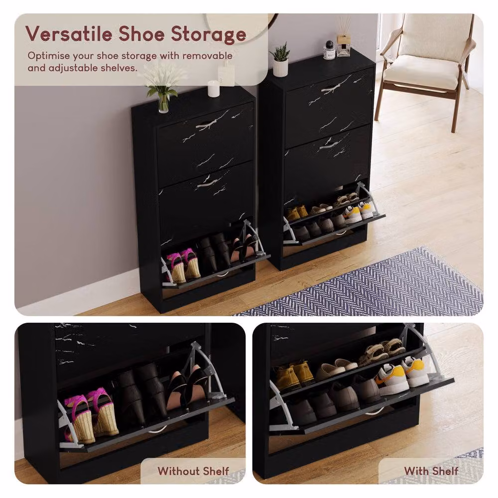 HD Designs Vida Designs Modern 3 Drawer Black Metal Shoe Cabinet with Tilting Compartments – 4