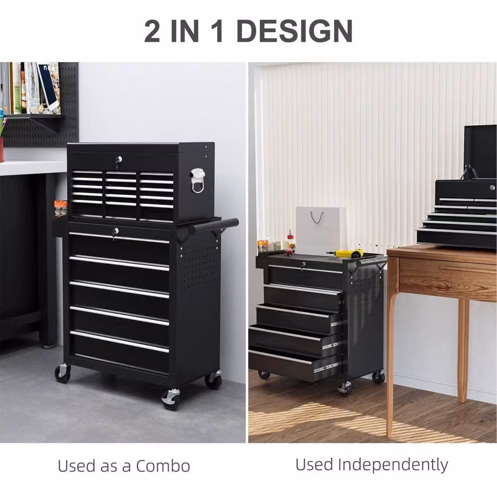 NESTLUNE Lockable Rolling Tool Chest Cabinet in Black, W: 100 cm, D: 15 cm, H: 33 cm – 6
