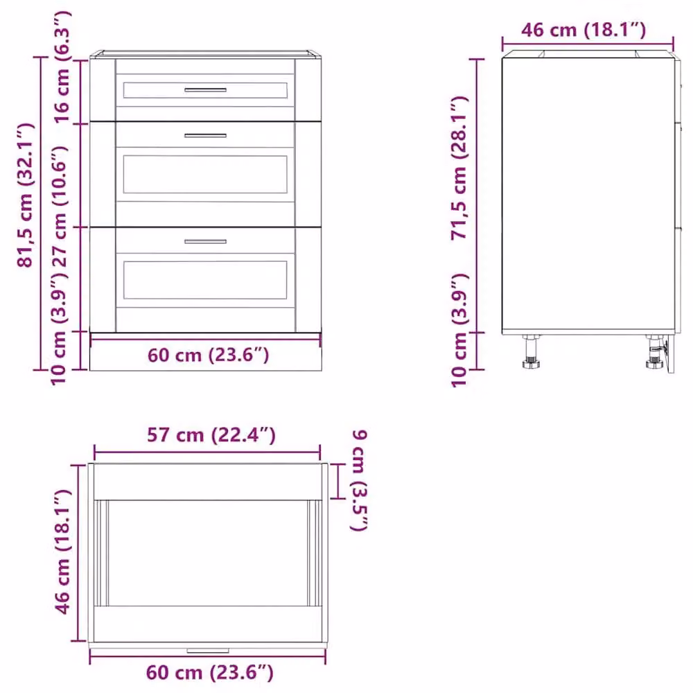 Berkfield Home Porto Artisan Oak Kitchen Base Cabinet, Brown, H 81.5 x W 60.0 x D 46.0 cm – 4