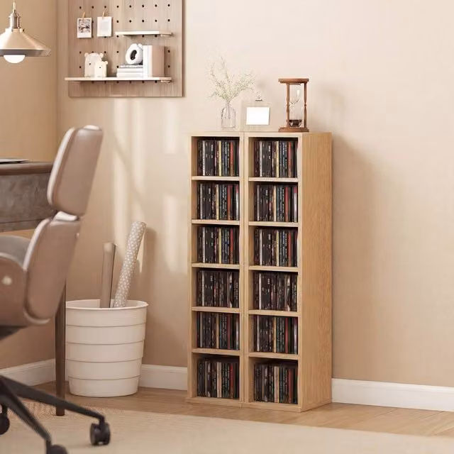 HOMCOM Set of 2 Wall Mounted CD Storage Units with Adjustable Shelves in Sand