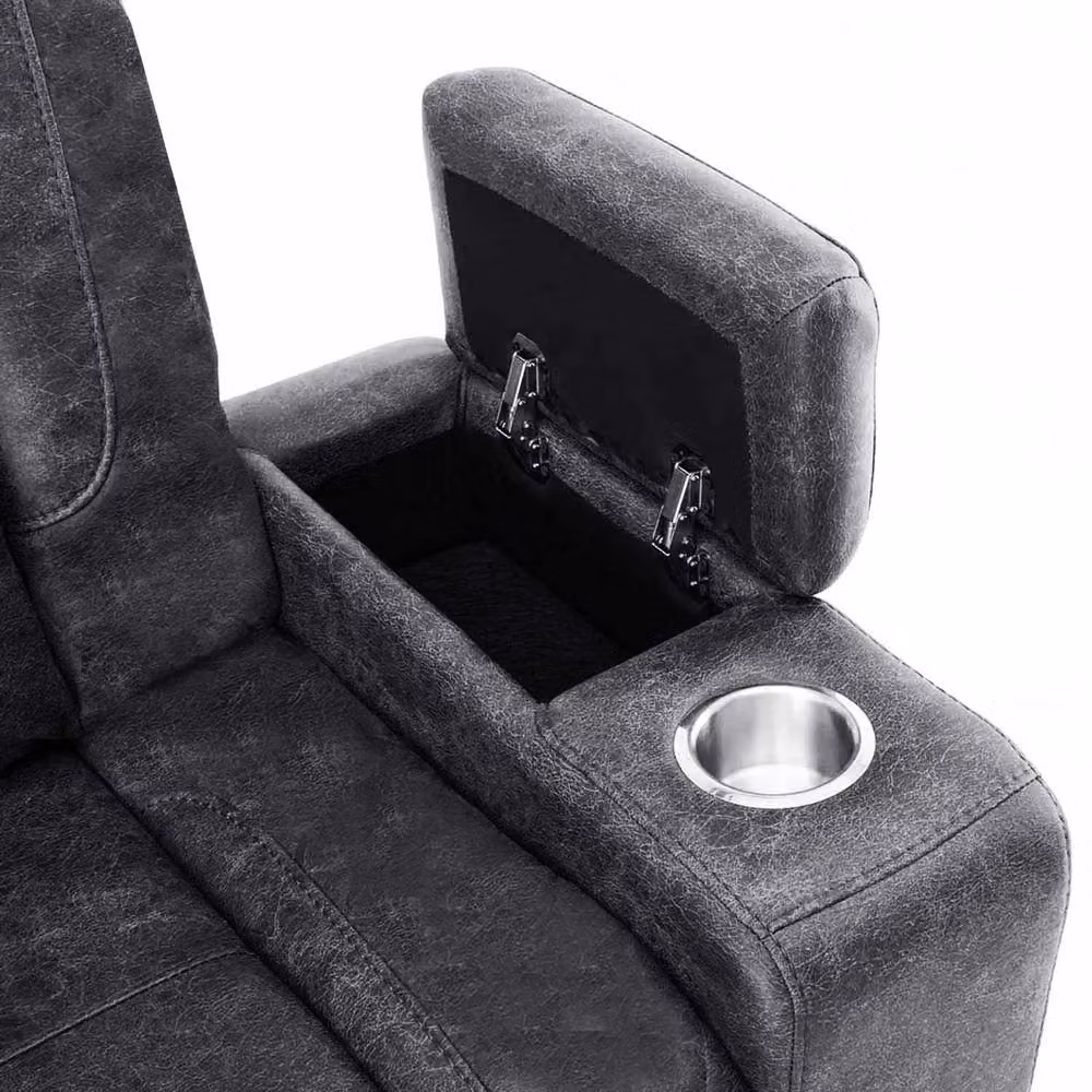 Furnishings For Less UK Juniper 2 Seater Electric Fabric Recliner with USB Charging and Cup Holders, Grey, W/D/H: 190 x 105 x 102 cm – 2