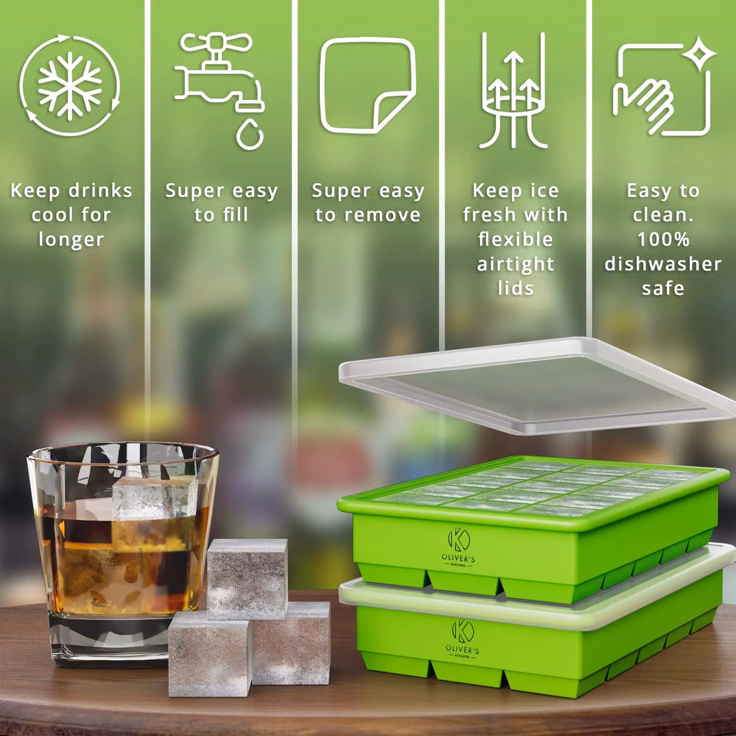 Oliver's Kitchen Square Silicone and Plastic Ice Cube Tray Set of 2 in Green – 2