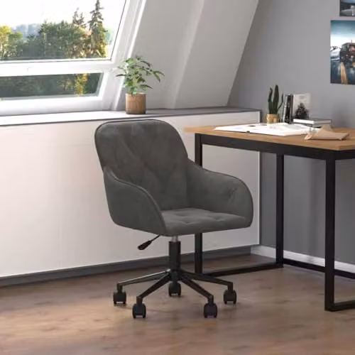 vidaXL Velvet Swivel Task Chair in Grey, W/D/H: 56 x 61.5 x 72 cm – 2