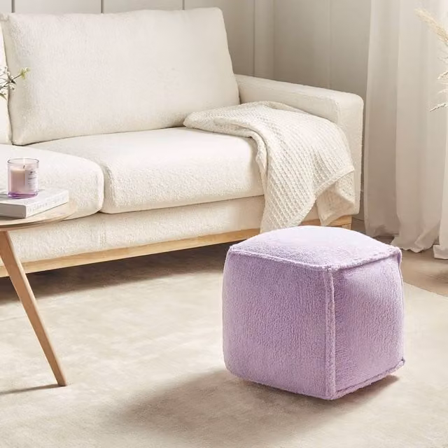 Wyld and Coco Purple Bouclé Cube Pouffe, W/D/H: 40 x 40 x 40 cm – 1